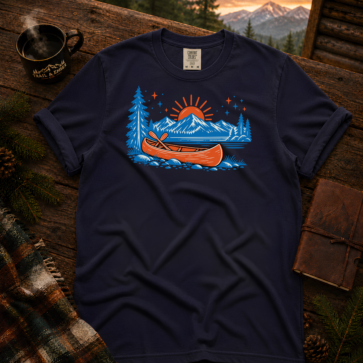 Neon Canoe Comfort Colors T-Shirt in True Navy