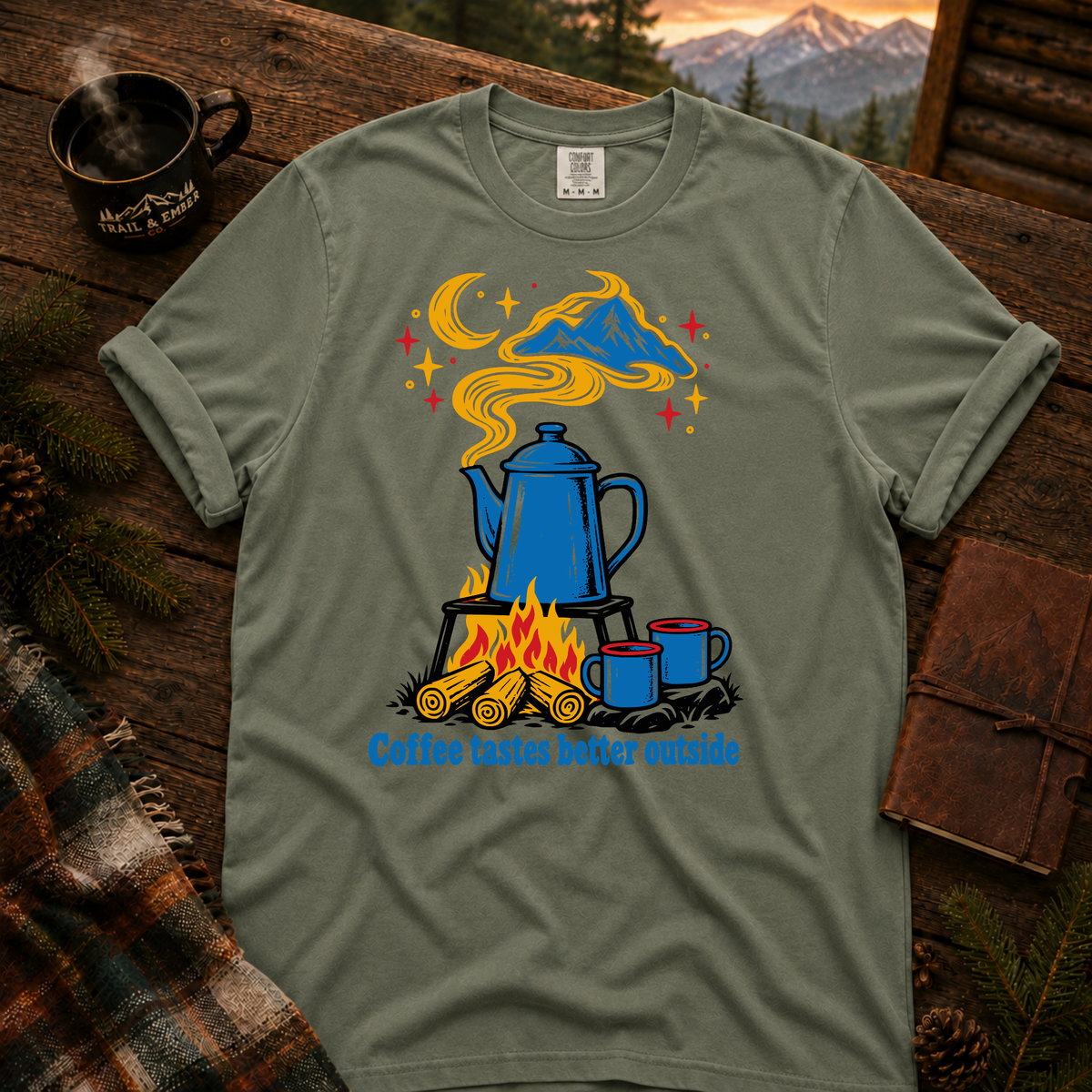 Neon Coffee Comfort Colors T-Shirt in Moss