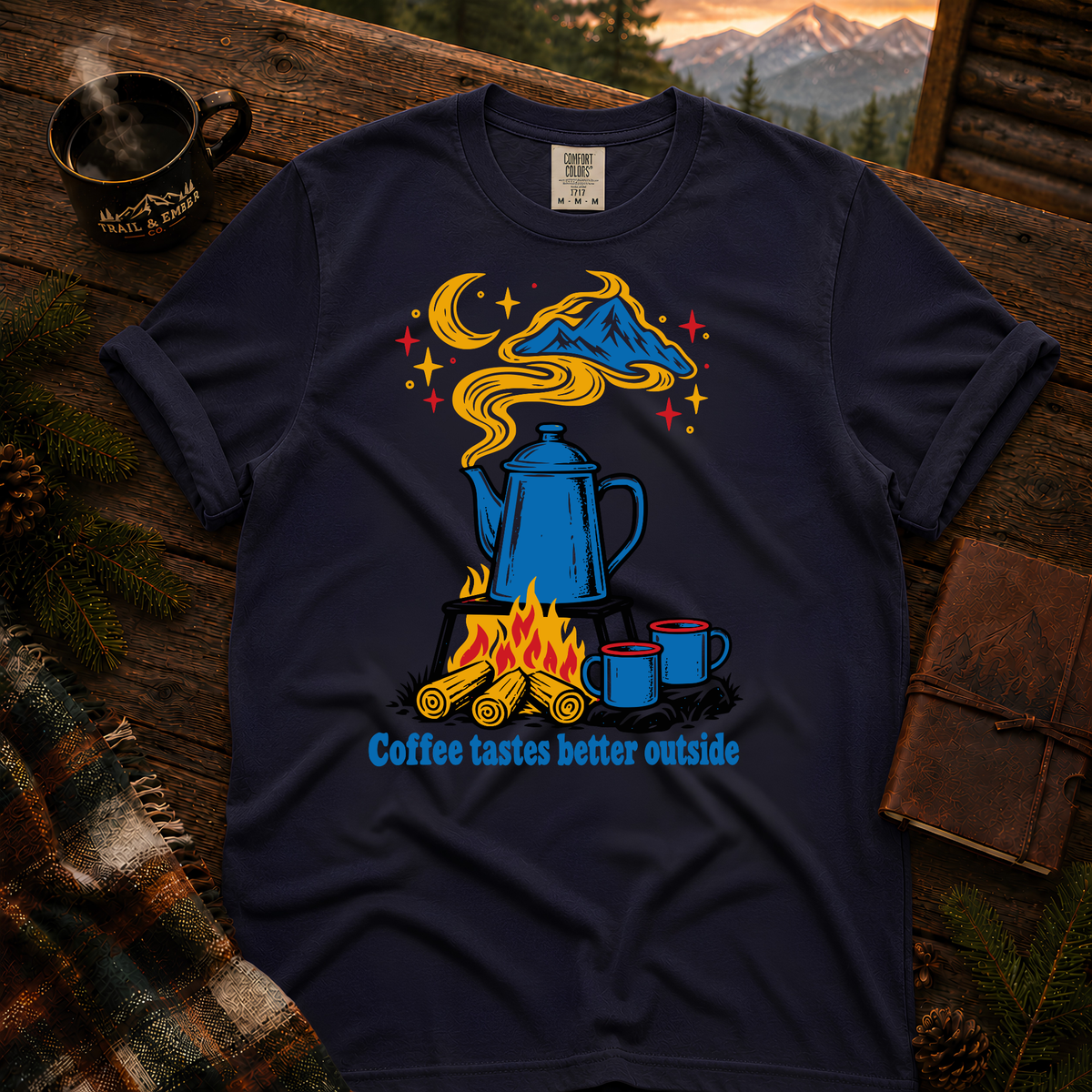 Neon Coffee Comfort Colors T-Shirt in True Navy