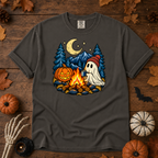 Neon Friends Halloween camping t-shirt in Pepper — garment-dyed Comfort Colors 1717, Trail & Ember Co.