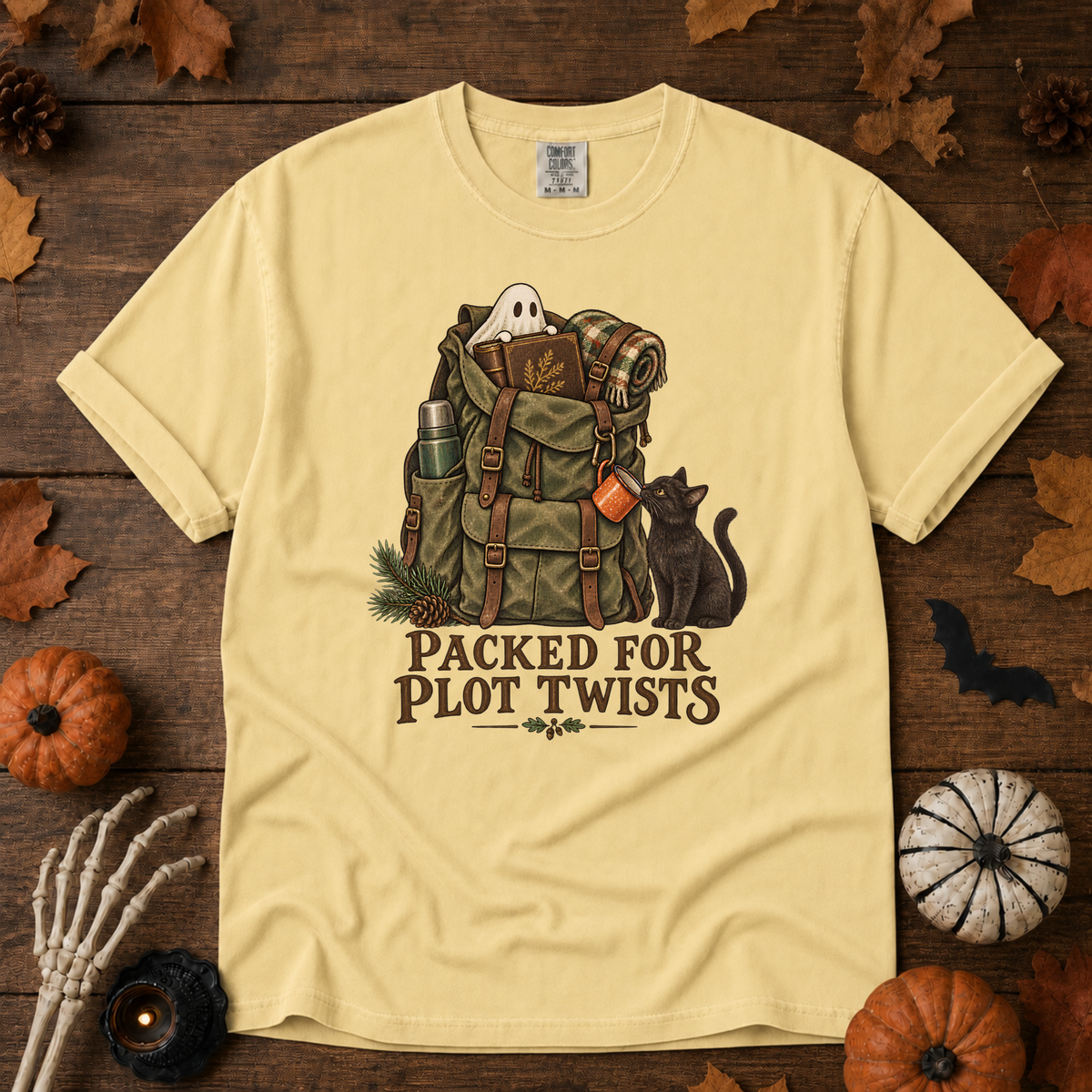 Plot Twist book lover t-shirt in Butter — garment-dyed Comfort Colors 1717, Trail & Ember Co.