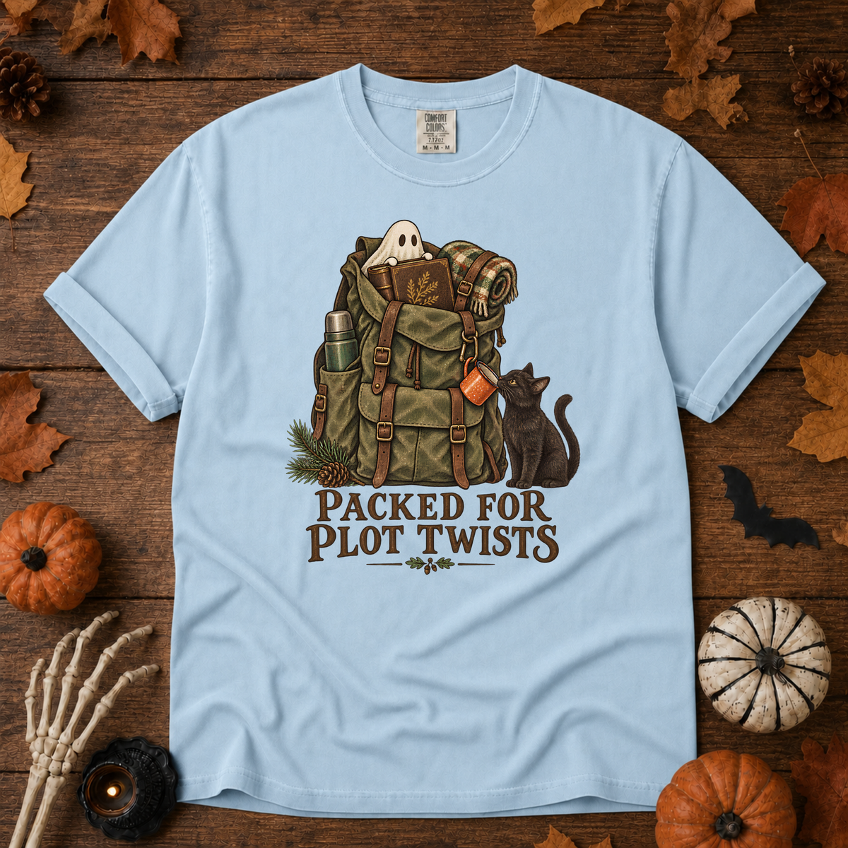 Plot Twist book lover t-shirt in Chambray — garment-dyed Comfort Colors 1717, Trail & Ember Co.