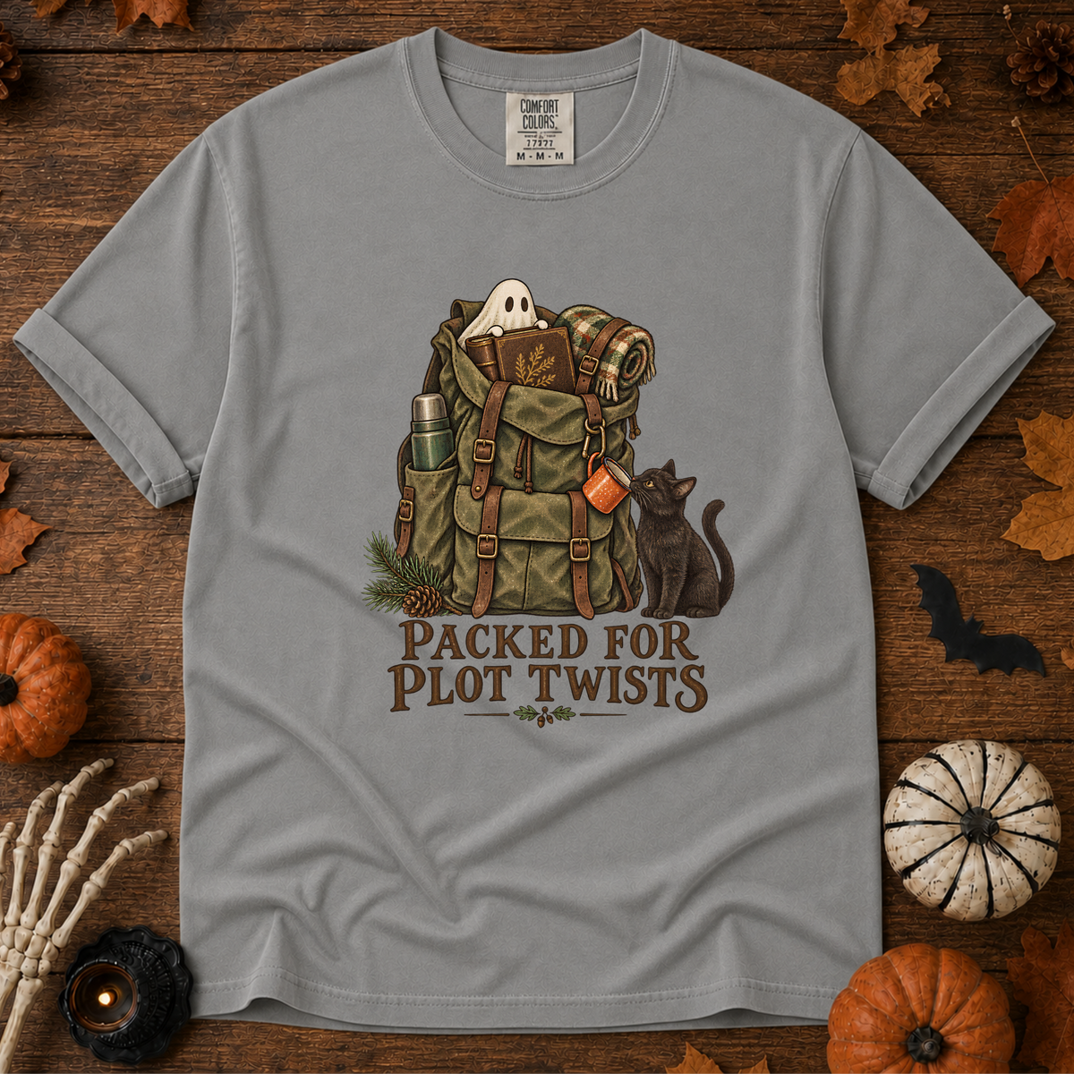 Plot Twist book lover t-shirt in Grey — garment-dyed Comfort Colors 1717, Trail & Ember Co.