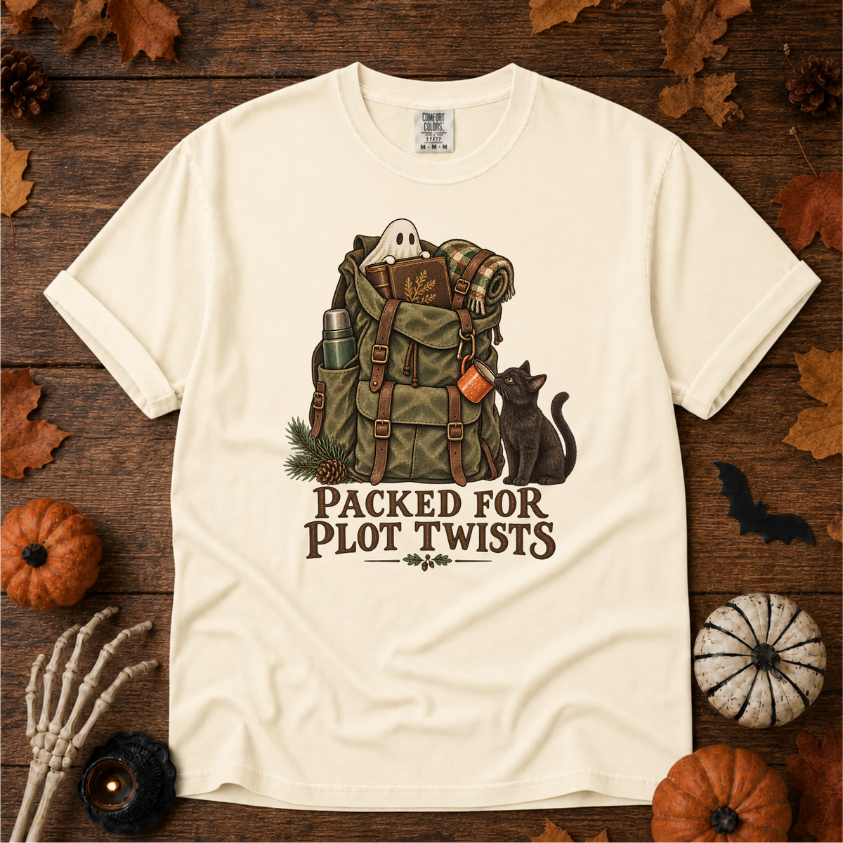 Plot Twist book lover t-shirt in Ivory — garment-dyed Comfort Colors 1717, Trail & Ember Co.