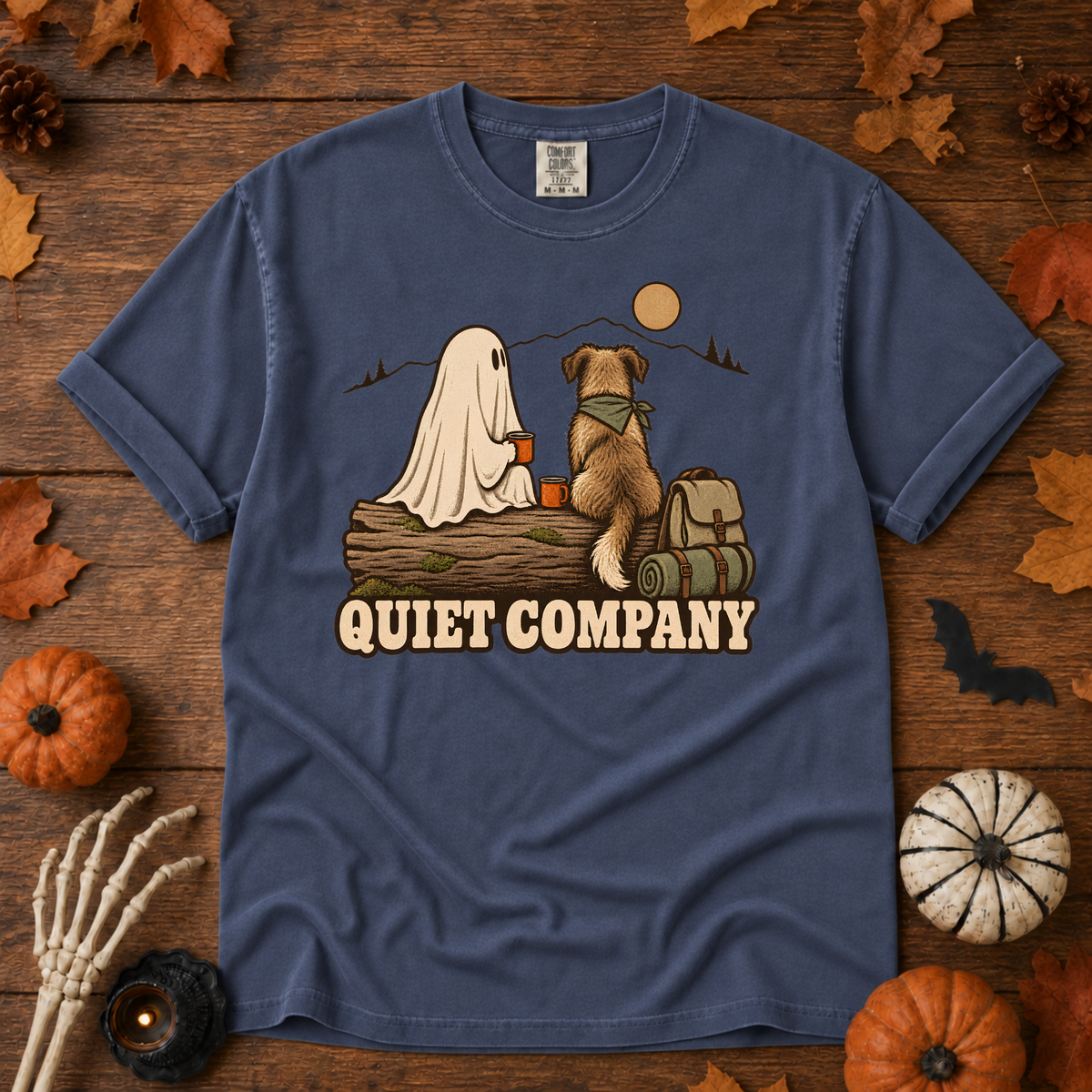 Quiet Company book lover t-shirt in China Blue — garment-dyed Comfort Colors 1717, Trail & Ember Co.