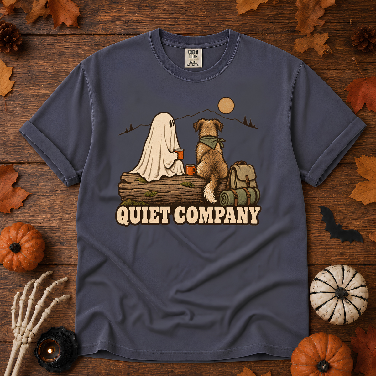 Quiet Company book lover t-shirt in Denim — garment-dyed Comfort Colors 1717, Trail & Ember Co.