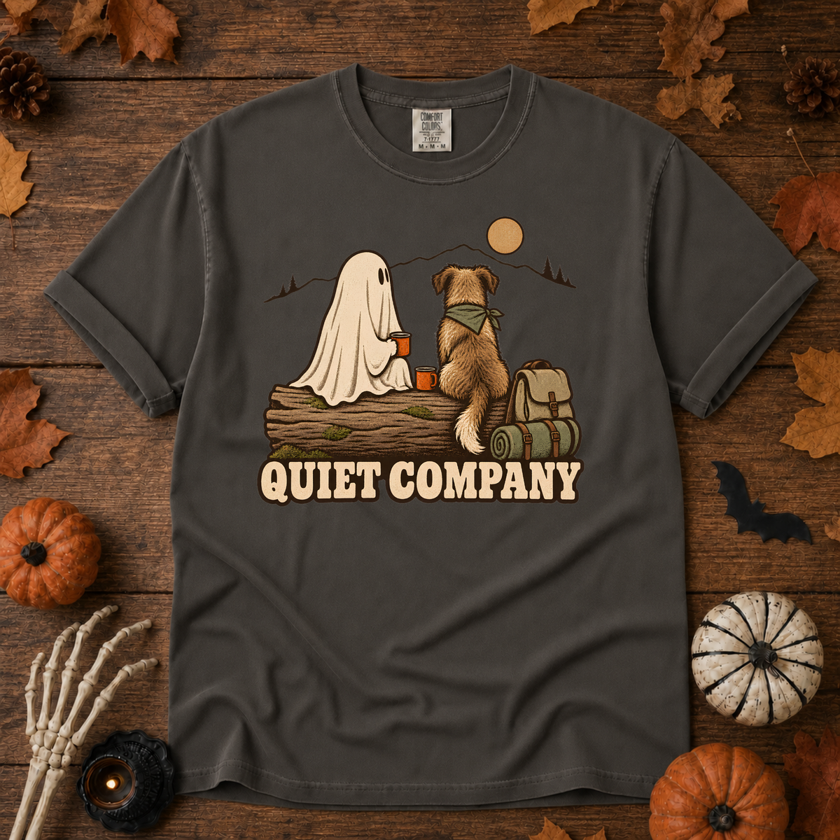 Quiet Company book lover t-shirt in Pepper — garment-dyed Comfort Colors 1717, Trail & Ember Co.