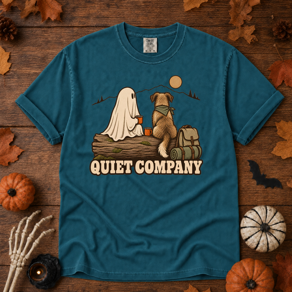 Quiet Company book lover t-shirt in Topaz Blue — garment-dyed Comfort Colors 1717, Trail & Ember Co.