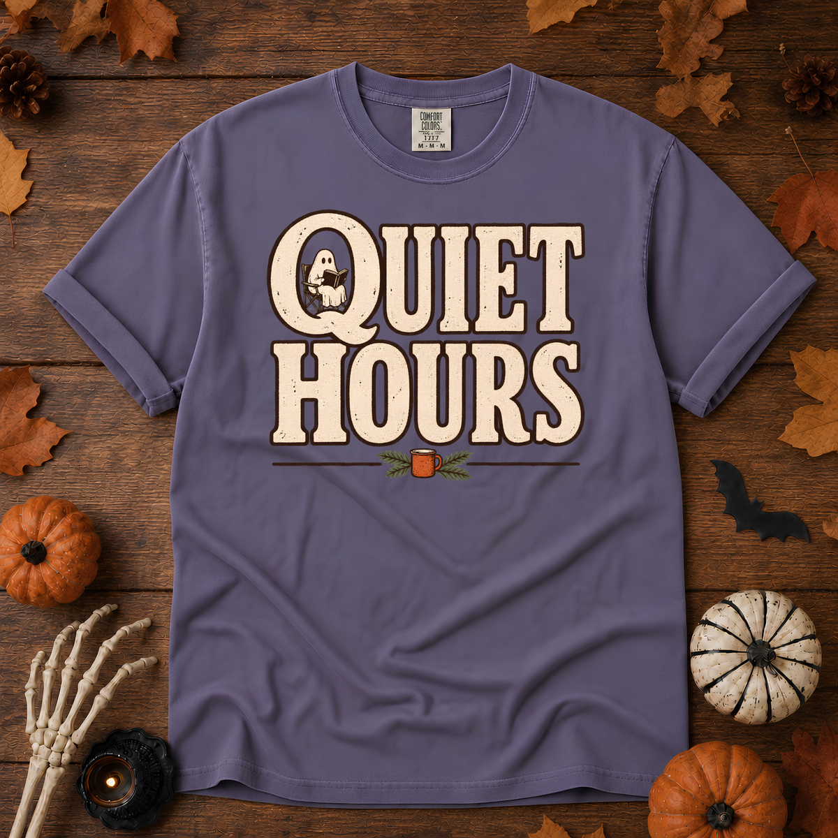 Quiet Hours book lover t-shirt in Grape — garment-dyed Comfort Colors 1717, Trail & Ember Co.