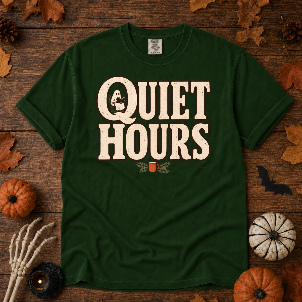 Quiet Hours book lover t-shirt in Hemp — garment-dyed Comfort Colors 1717, Trail & Ember Co.