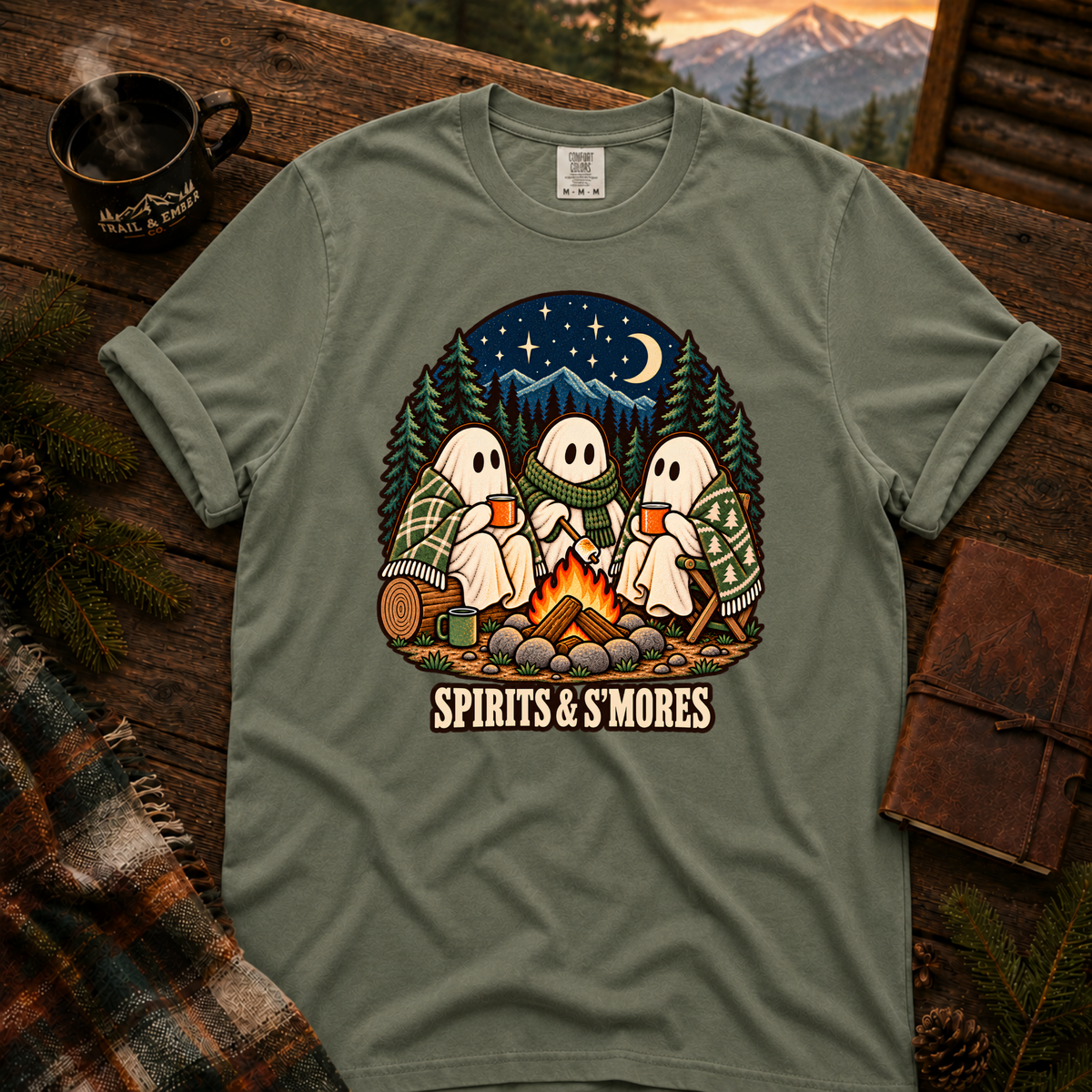 Spirits and Smores Comfort Colors T-Shirt in Moss