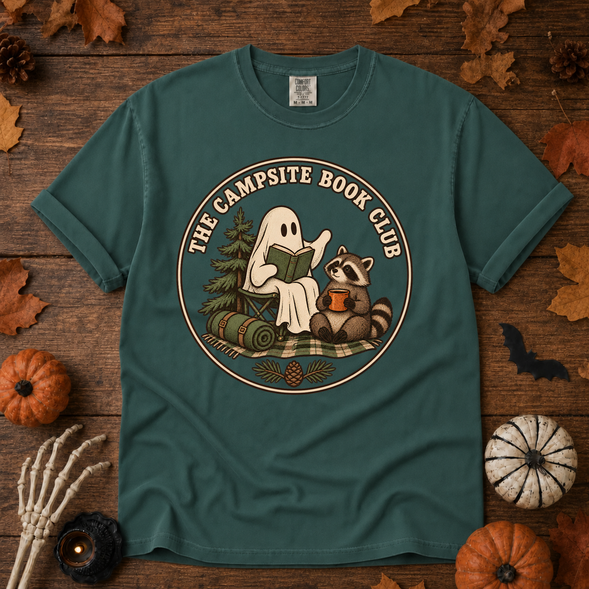 The Campsite Book Club t-shirt in Blue Spruce — garment-dyed Comfort Colors 1717, Trail & Ember Co.