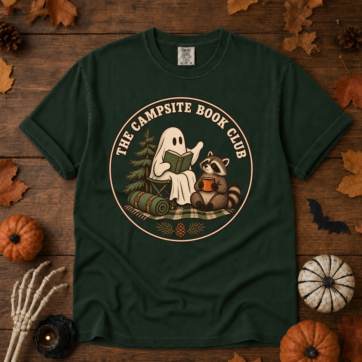 The Campsite Book Club t-shirt in Moss — garment-dyed Comfort Colors 1717, Trail & Ember Co.