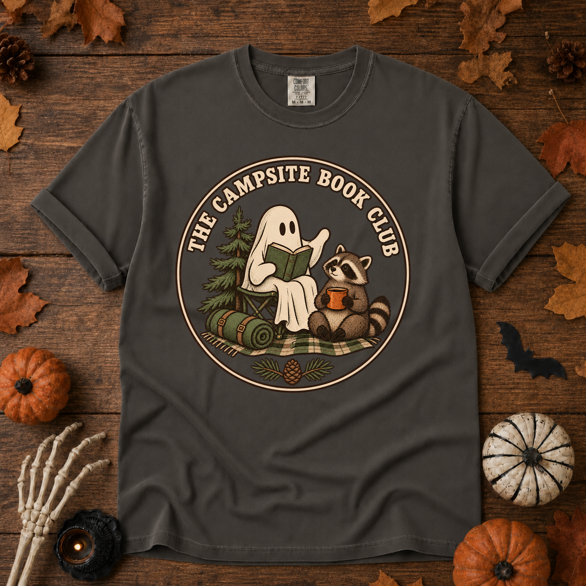 The Campsite Book Club t-shirt in Pepper — garment-dyed Comfort Colors 1717, Trail & Ember Co.