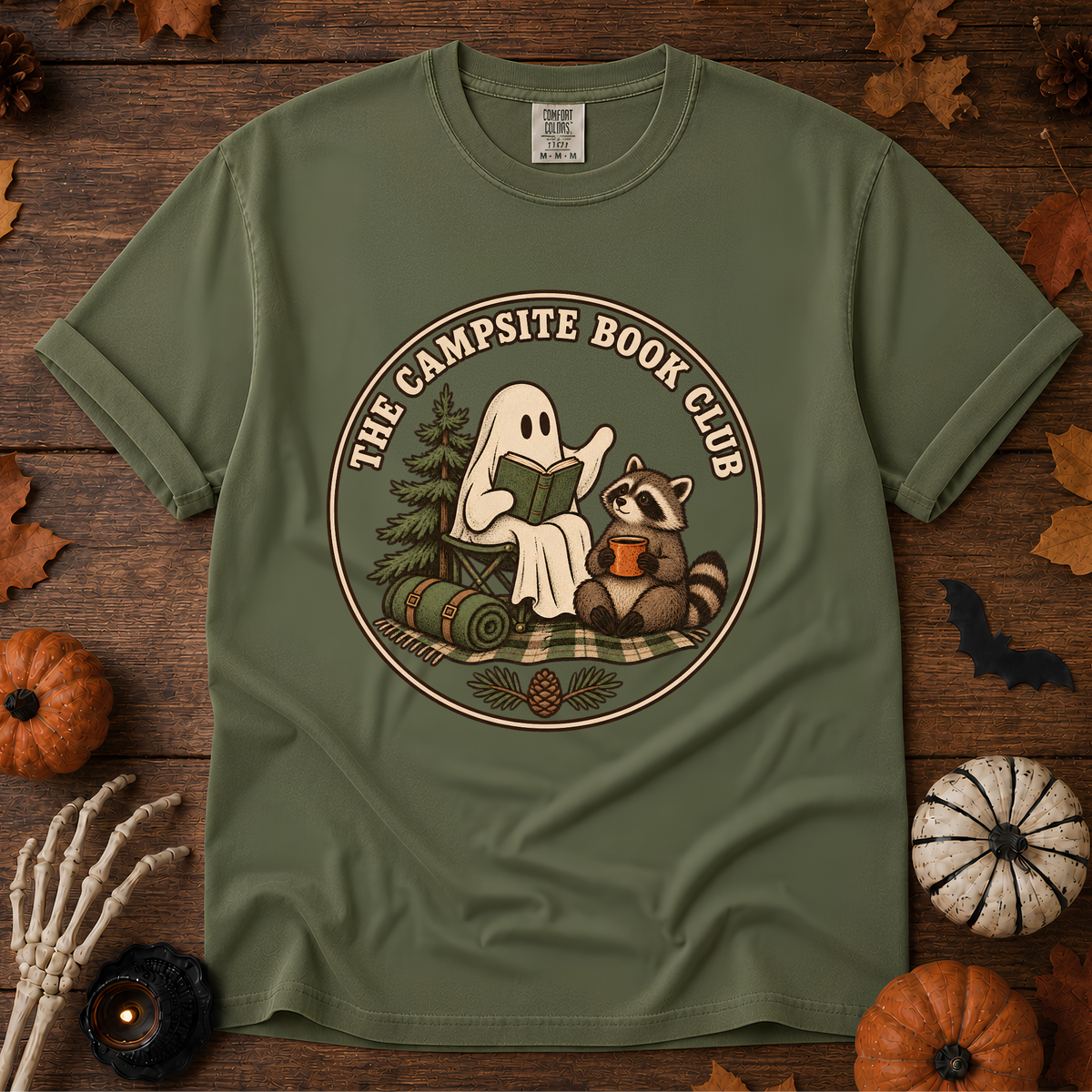 The Campsite Book Club t-shirt in Sage — garment-dyed Comfort Colors 1717, Trail & Ember Co.