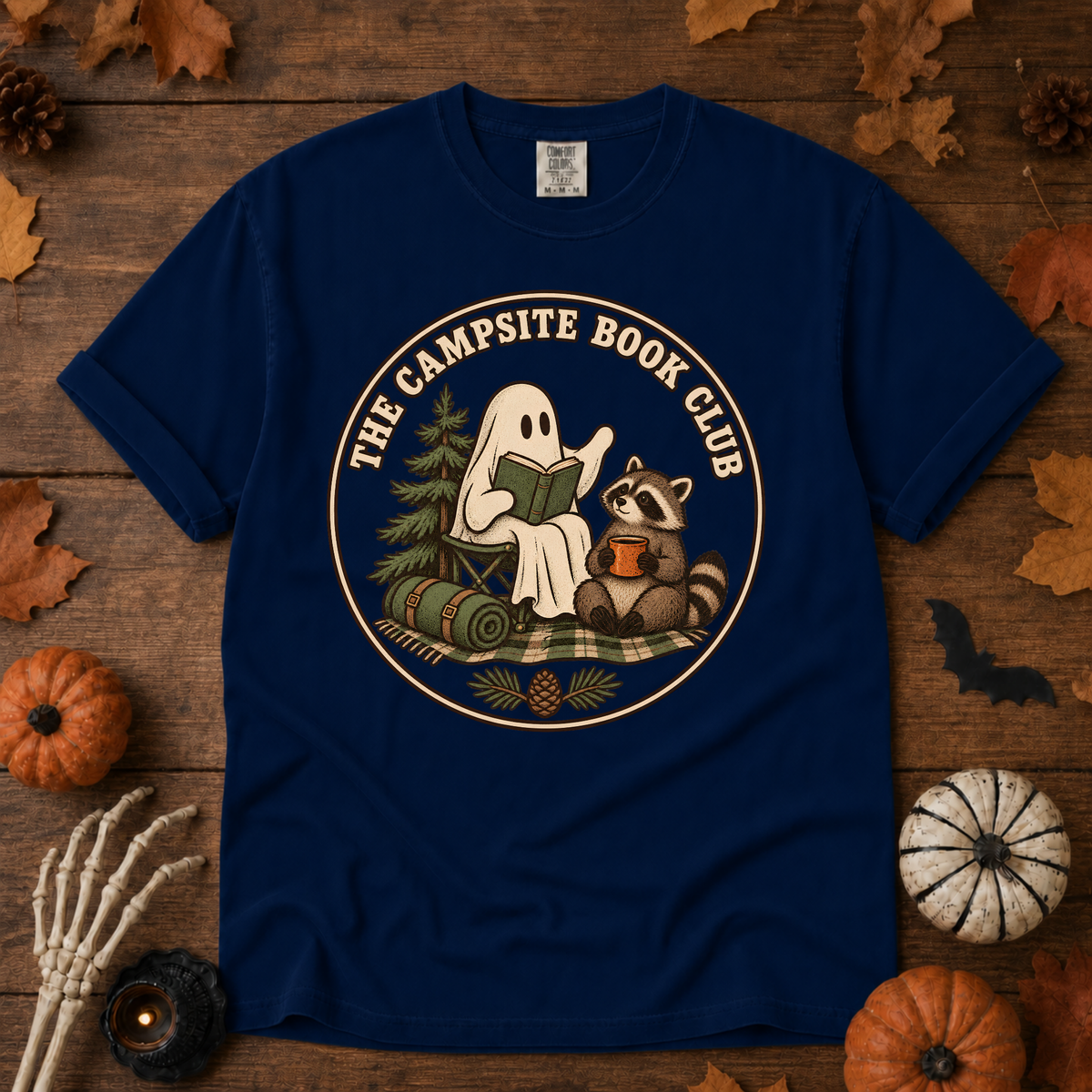 The Campsite Book Club t-shirt in True Navy — garment-dyed Comfort Colors 1717, Trail & Ember Co.