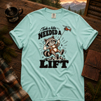 Chalky Mint Comfort Colors T-shirt with Took a Hike, Needed a Lift raccoon and rescue helicopter design.