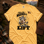 Citrus Comfort Colors T-shirt with Took a Hike, Needed a Lift raccoon and rescue helicopter design.