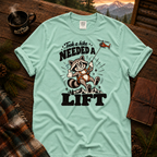 Island Reef Comfort Colors T-shirt with Took a Hike, Needed a Lift raccoon and rescue helicopter design.